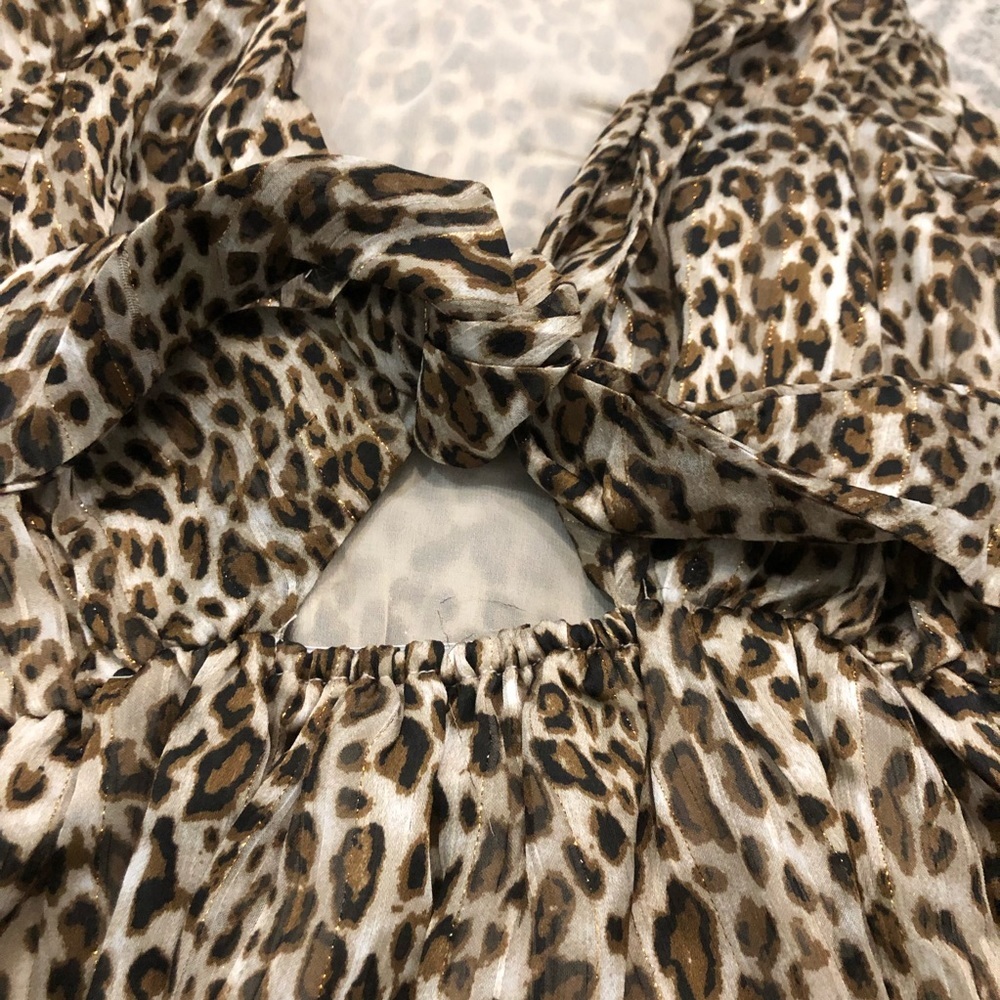 Front Tie Waist Elastic Hi-Lo Leopard Print Maxi Dress - Picture 6 of 7